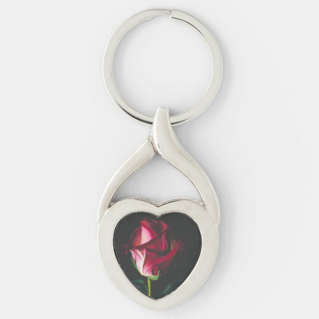 Singel rosa romantiska Keychain Twisted Heart Silverfärgad Nyckelring (Framsidan)