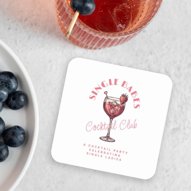 Singelkväll på Alla hjärtans dag med rosa drink Underlägg Papper Kvadrat (Skapare uppladdad)