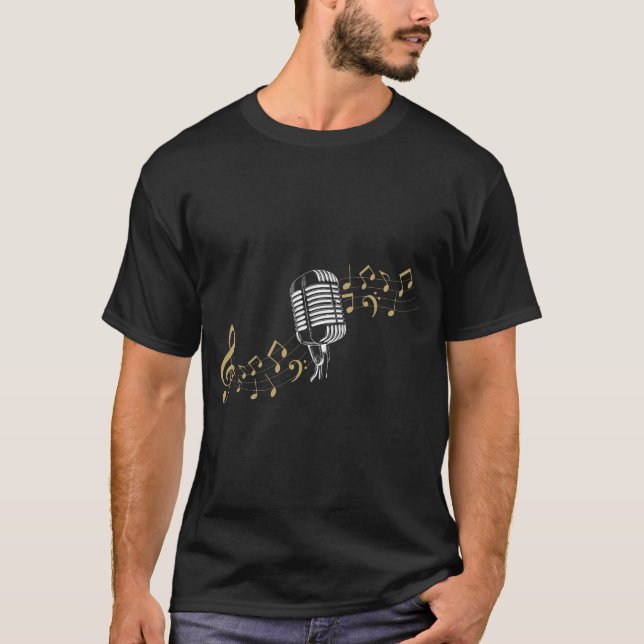 Singer Microphone Musik noter Karaoke älskare T Shirt (Framsida)