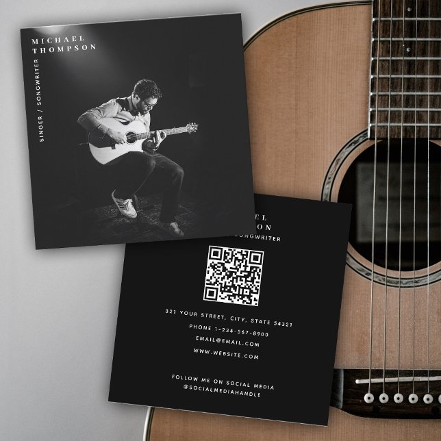 Singer Musician Artist Photo Performer QR-kod Fyrkantigt Visitkort (Singer Musician Artist Photo Performer QR Code Square Business Card)