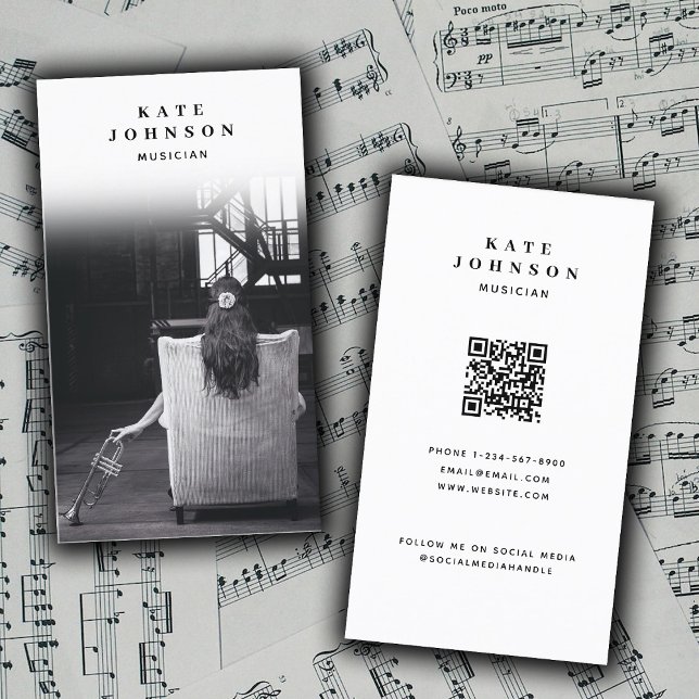 Singer Musician Artist Photo Social Media QR-kod Visitkort (Singer Musician Artist Photo Social Media QR Code Business Card)