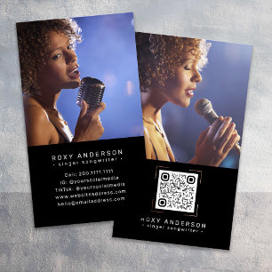 Singer Musician Modern Black QR-kod Visitkort