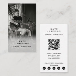 Singer Musician Photo Black & White QR-kod Visitkort