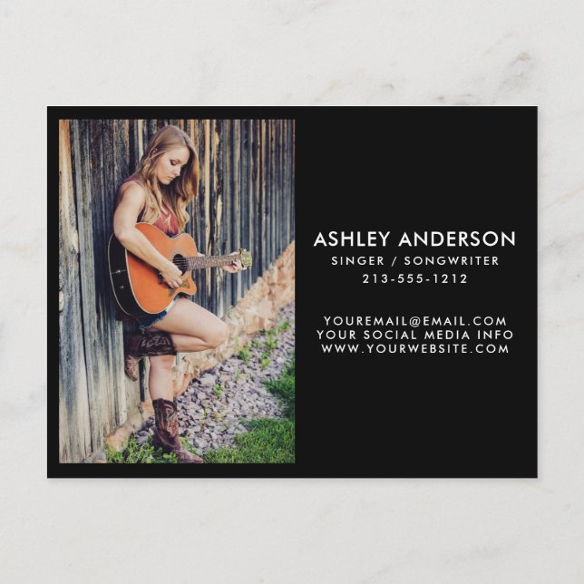 Singer Musician Photo Promo Card - Storlekt vykort (Baksida)