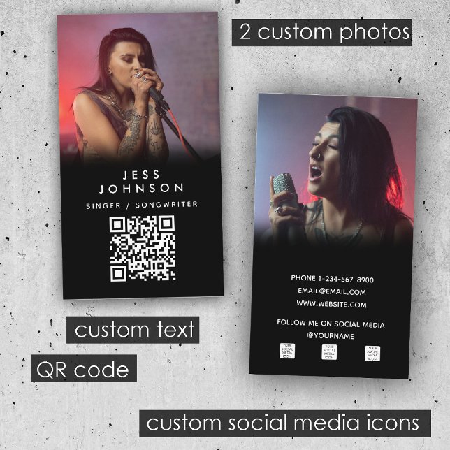 Singer Musician Songwriter Band Photo QR-kod Visitkort (Singer Musician Songwriter Band Photo QR Code Business Card)