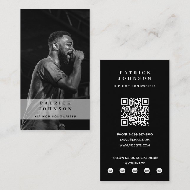 Singer Musician Songwriter Photo Hip hop QR-kod Visitkort (Fram/baksida)