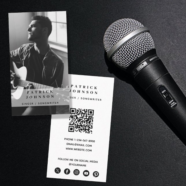 Singer Musician Songwriter Photo QR-kod Visitkort (Singer Musician Songwriter Photo QR Code Business Card)