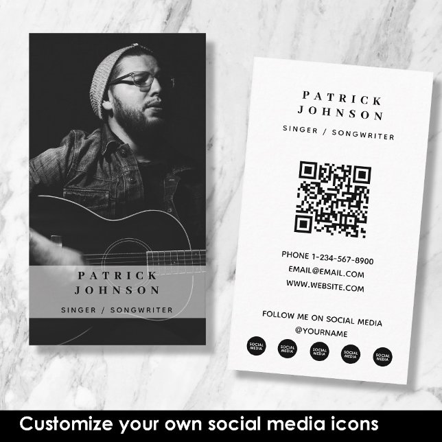 Singer Musician Songwriter Photo Social Media Visitkort (Singer Musician Songwriter Photo Social Media Business Card)