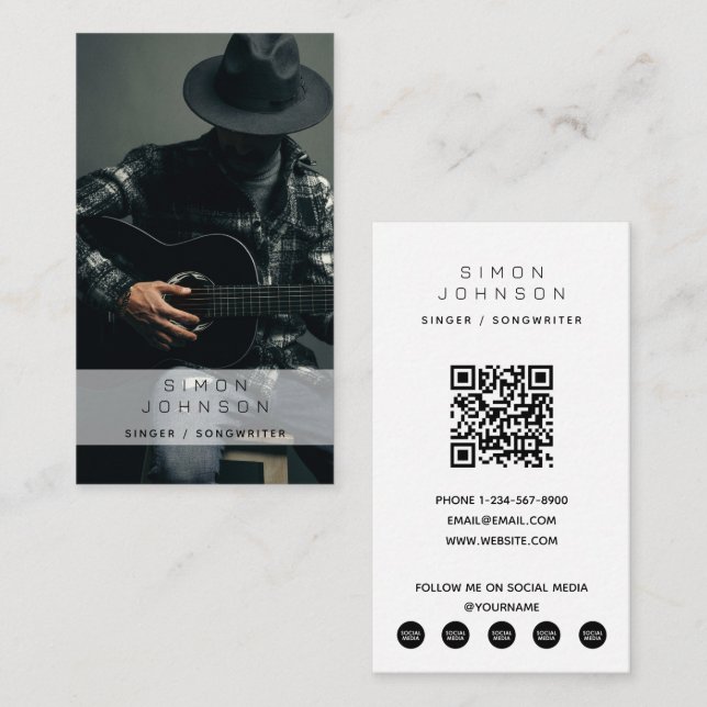 Singer Musician Songwriter Photography QR Code Visitkort (Fram/baksida)