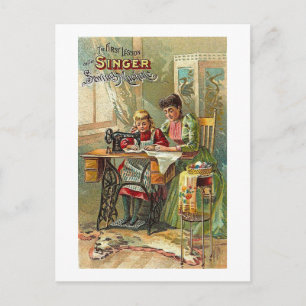 Singer Sewing Maskin ’The First Lesson’ Victorian Vykort