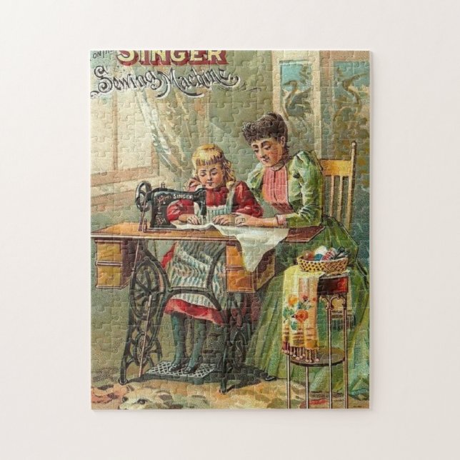 Singer Sewing Maskin "The First Lesson" Vintage Pussel (Vertikal)