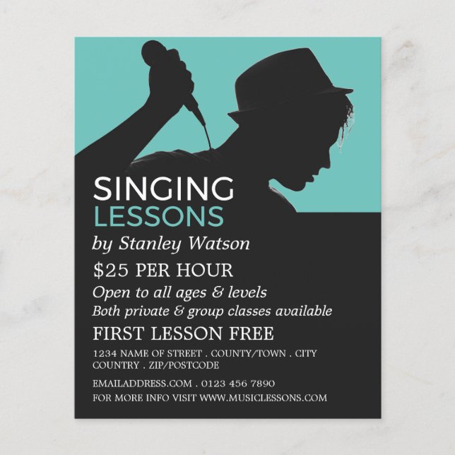 Singer Silhouette, Vocalist Lessons Reklamation Flygblad (Framsidan)