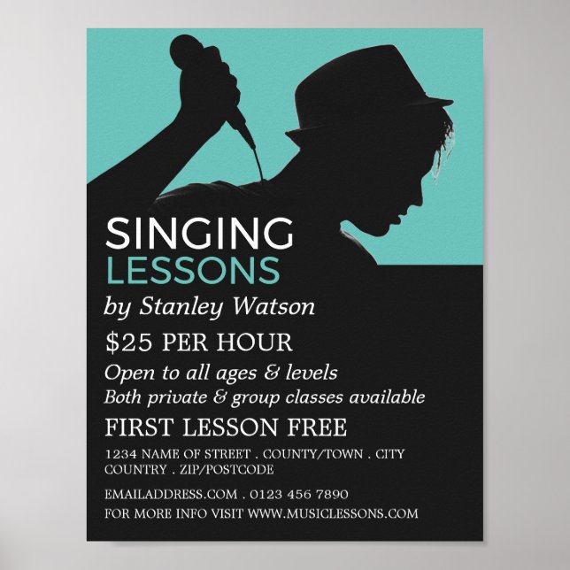 Singer Silhouette, Vocalist Lessons Reklamation Poster (Framsidan)