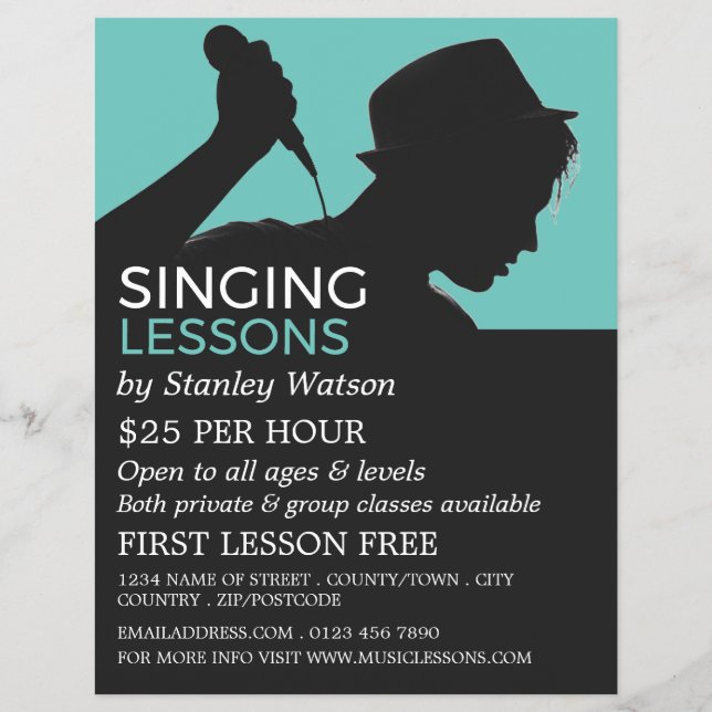 Singer Silhouette, Vocalist Lessons Reklamation Reklamblad (Framsidan)