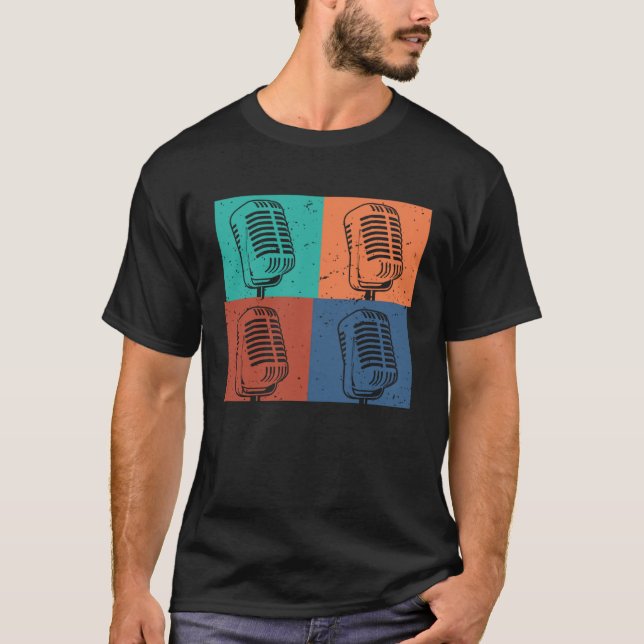 Singer Vocalist Musician  Retro Microphone Singing T Shirt (Framsida)