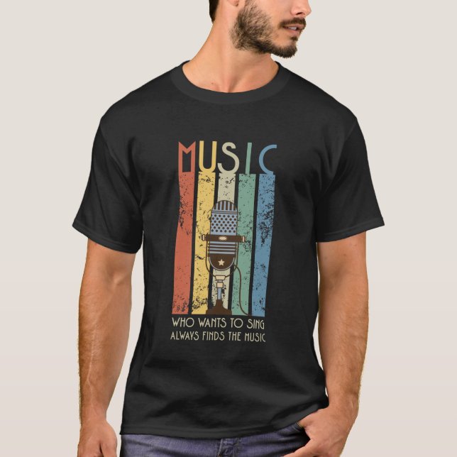 Singers Microphone Retro Rand Black T Shirt (Framsida)