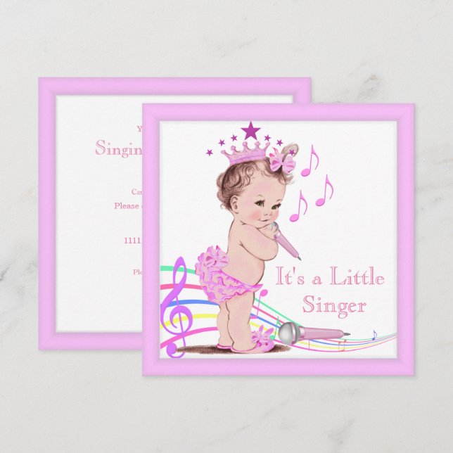Singing Baby Shower Cute Girl Rosa Music Inbjudningar (Fram/baksida)