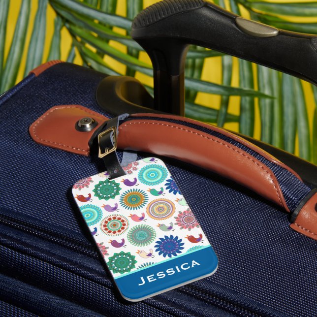 Singing Bird and Mandala Folk Mönster Personlig Bagagebricka (Framsida Insitu 1)