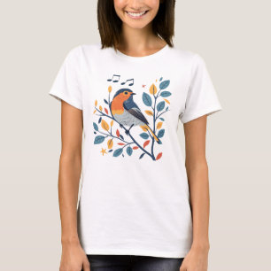 Singing Bird on Gren T-Shirt - Nature & Music Gr