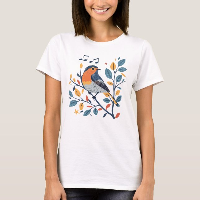 Singing Bird on Gren T-Shirt - Nature & Music Gr (Framsida)