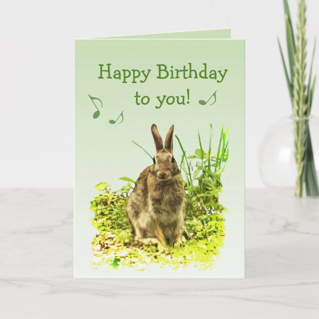 Singing Bunny Rabbit in Grass Birthday Card Kort (Framsida)