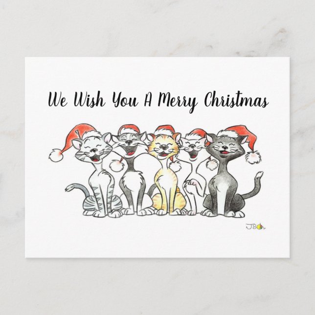 Singing cat God jul Card Vykort (Framsida)