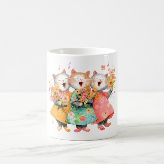 Singing Cats Holding Bouquets Kaffemugg (Center)