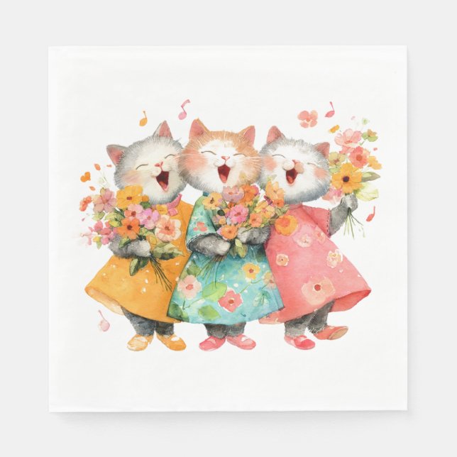 Singing Cats Holding Bouquets Pappersservett (Framsidan)