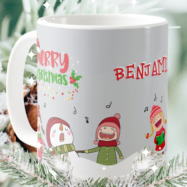 Singing Children Snögubbe God jul Kaffemugg (Singing Children Snowman Merry Christmas Coffee Mug ©Susanne Sachers - Sunny Mind 🌞)