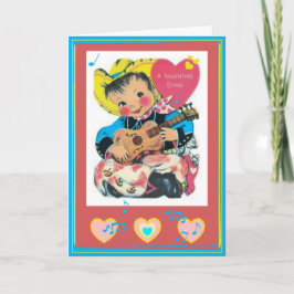 Singing Cowboy Retro Valentines Dag Card Helgkort