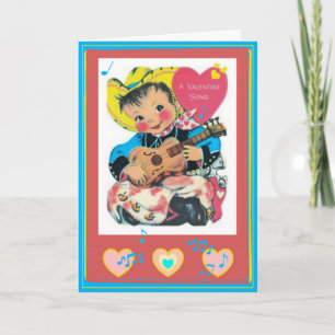 Singing Cowboy Retro Valentines Dag Card Helgkort