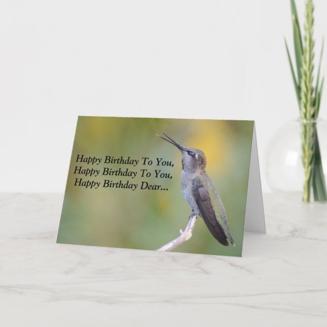 Singing Grattis på födelsedagen Hummingbird Card Kort (Framsida)