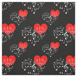 Singing Heart Mönster. Röda hörn, vita anteckninga Tyg
