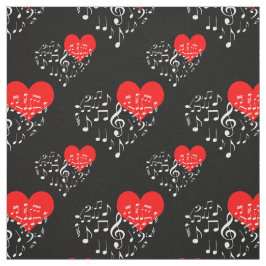 Singing Heart Mönster. Vita anteckningar, svart ba Tyg