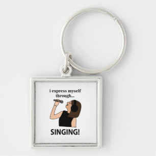 Singing jag uttrycker mig själv genom att sjunga fyrkantig silverfärgad nyckelring