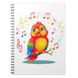 **Singing Parrot – Cute Parrot Singing Illustratio Anteckningsbok