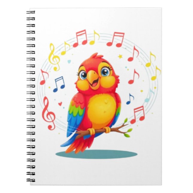 **Singing Parrot – Cute Parrot Singing Illustratio Anteckningsbok (Framsidan)