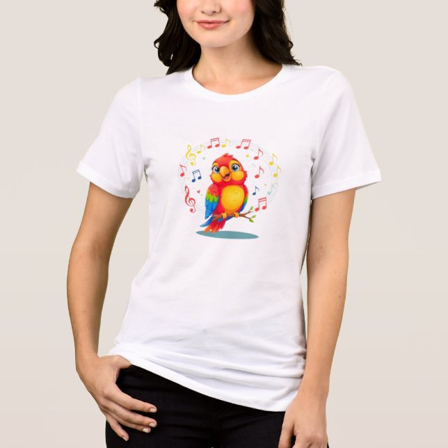 **Singing Parrot – Cute Parrot Singing Illustratio T Shirt (Framsida)