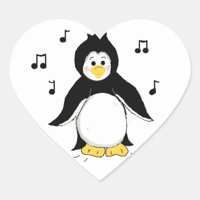 Singing Penguin Hjärtformat Klistermärke (Framsida)