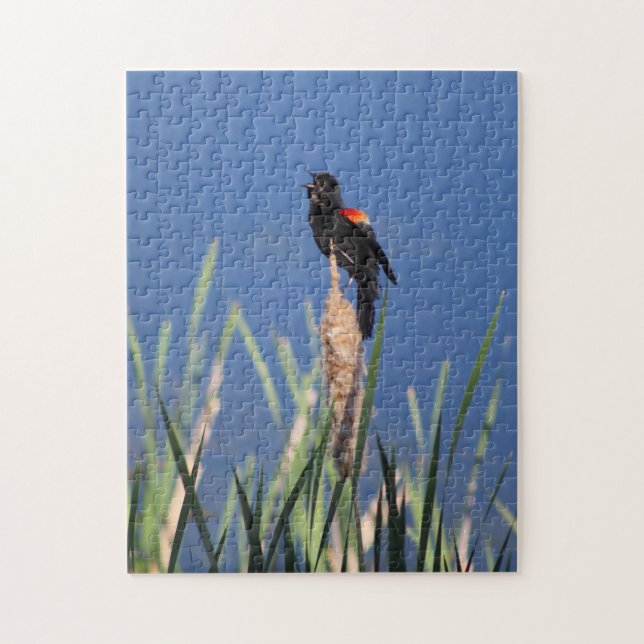 Singing Red-Vinge Blackbird puzzle Pussel (Vertikal)