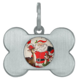 Singing Santa and Reindeer Pet Tag Namnbricka Husdjur