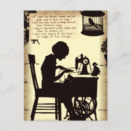 Singing Sewing Dam Vintage Fairy Dikt Vykort