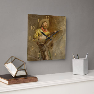 Singing Spain Cowboy w Banjo Spela Trail Sång Fyrkantig Klocka