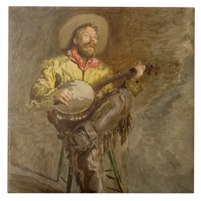 Singing Spain Cowboy w Banjo Spela Trail Sång Kakelplatta (Framsidan)