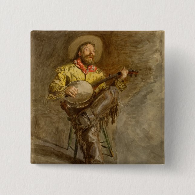 Singing Spain Cowboy w Banjo Spela Trail Sång Knapp (Framsida)