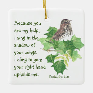Singing Sparrow Bird Bible Scripture Julgransprydnad Keramik