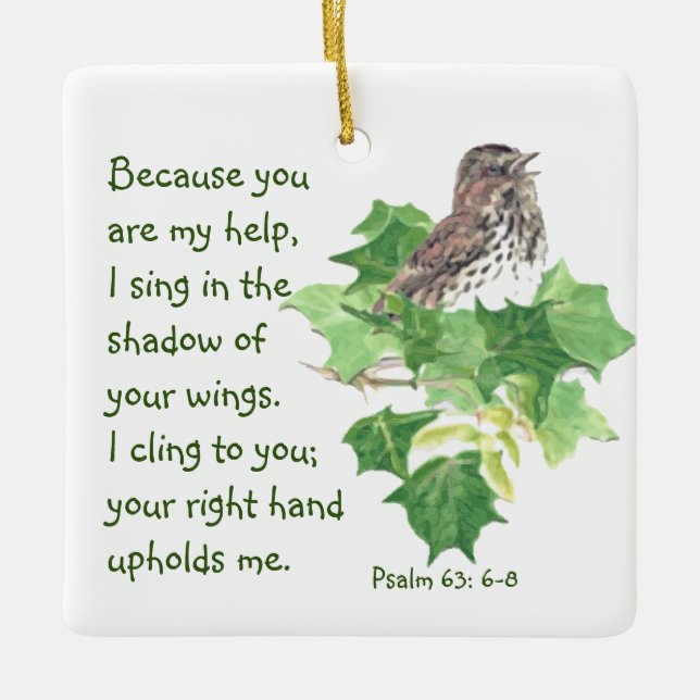 Singing Sparrow Bird Bible Scripture Julgransprydnad Keramik (Framsida)