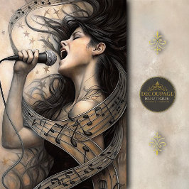 Singing Woman Wrapped in Musical Notes Decoupage
