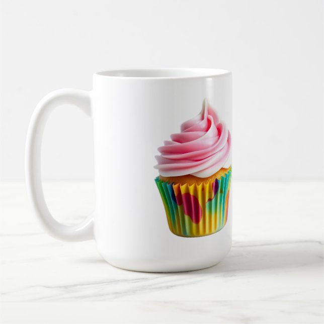 Single Cupcake with Pink and White Frosting Kaffemugg (Vänster)