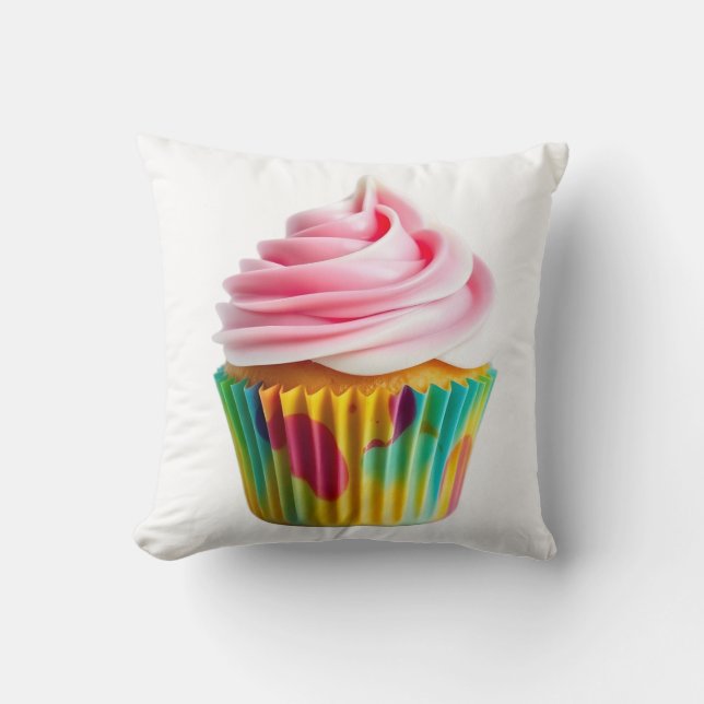 Single Cupcake with Pink and White Frosting Kudde (Framsida)